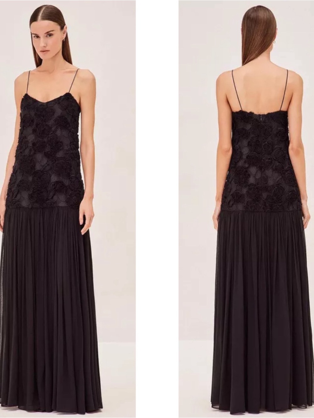 ALEXIS Natalina Floral Appliqué Black Maxi Dress Size Medium